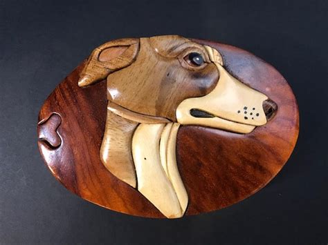 Beautifully Hand Crafted 3 Dimensional Intarsia Wood Art Whippet Dog