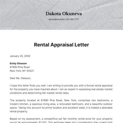 Rental Appraisal Letter Template Edit Online And Download Example