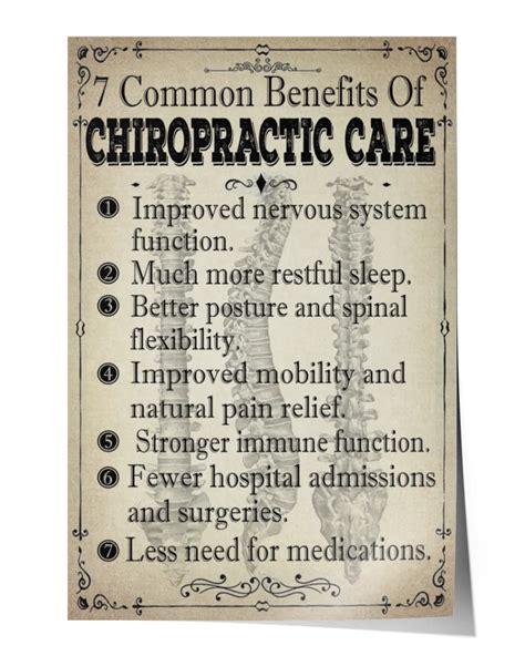 Chiropractor 7 Common Benefits Of Chiropractic Care Poster Vintage