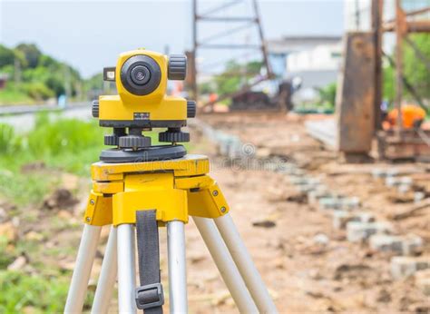 Land Surveying Equipment Theodolite At Construction Site Stock Image