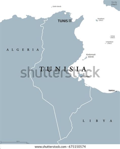 Tunisia Political Map Capital Tunis Borders Stock Vector Royalty Free