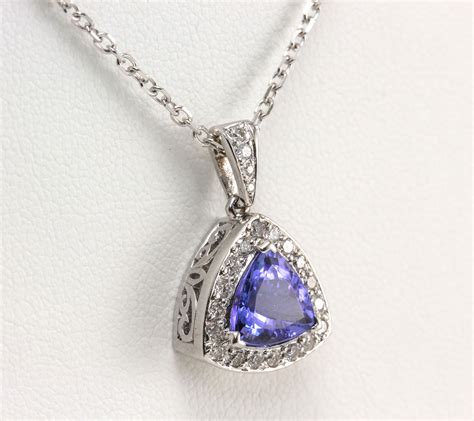 14k Diamond Tanzanite Necklace Halo Pendant White Gold Ebay