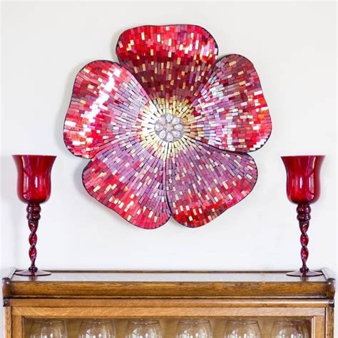 River Of Goods Red 22 Inch Mosaic Glass Flower Wall Decor Overstock