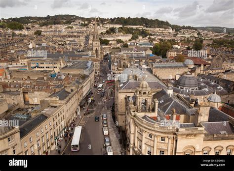 Uk England Wiltshire Bath Town Centre Elevated View Of High Stock