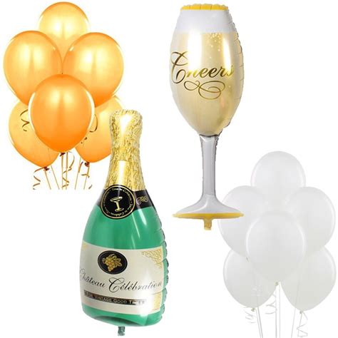 Buy 18pcs Lot Giant 39 Champagne Bottle Wine Glass Mylar Balloons Gold White