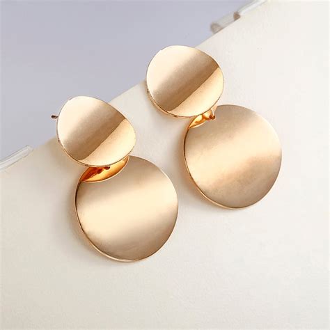 e0202 unique metal drop earrings trendy gold color round statement earrings for women new