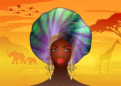 Portrait De Femme Africaine Tête Nigériane Turban Afro Ethnique Et Boucles Doreilles En Or