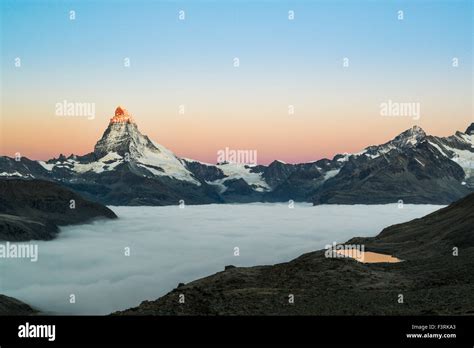 Matterhorn With Clouds At Sunrise Switzerland Stock Photo Alamy