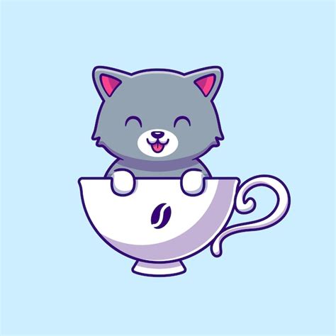Premium Vector Cute Cat In Cup Coffee Cartoon