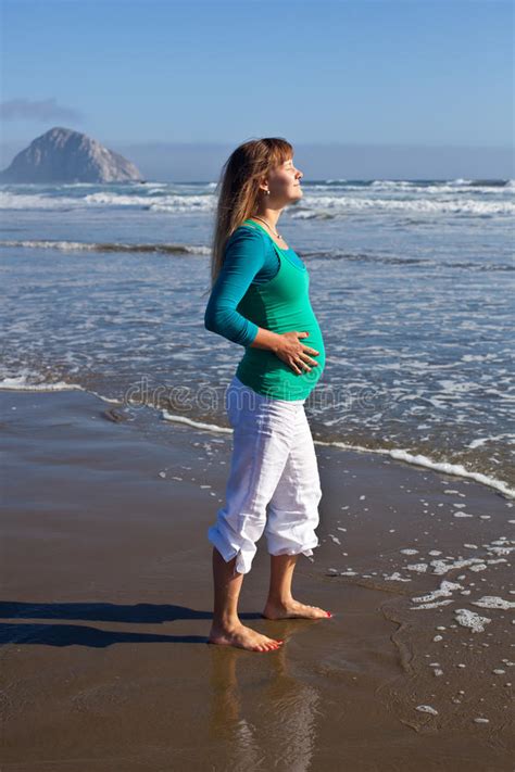 Pregnant Woman On Beach Stock Photo Image Of Blue Happy
