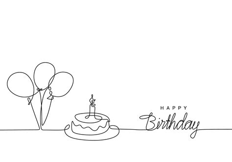 Happy Birthday Continuous Line Drawing Handwritten Lettering With