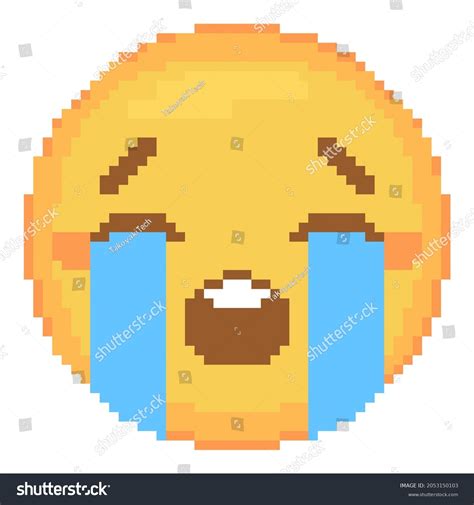 Pixel Art Crying Emoji Icon Retro Pixel Emoticon Of Loudly Crying Face
