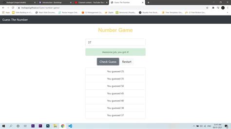 Number Guessing Game Using Javascript Html Css Bootstrap