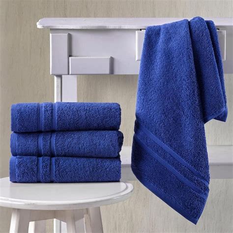 Hawmam Linen Luxury Cotton Hand Towels Set Of 4 Quick Dry Navy Blue Bathroom Towels For Hotel