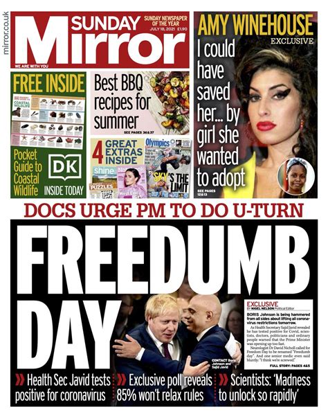 Sunday Mirror Front Page 18th Of July 2021 Tomorrow S Papers Today