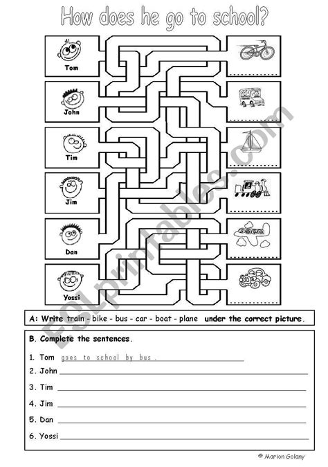 How Does He Go To School Transportation Esl Worksheet By Mariong