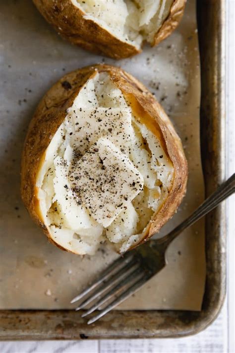 I would suggest roasting these potatoes at 425 degrees for about 30 minutes. Perfect Baked Potato Recipe (How to Bake Potatoes) - The Forked Spoon