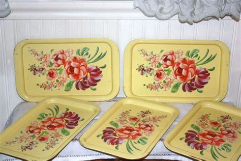 Vintage 1950s 1960s Yellow Floral Metal Lap By Willodellantiques