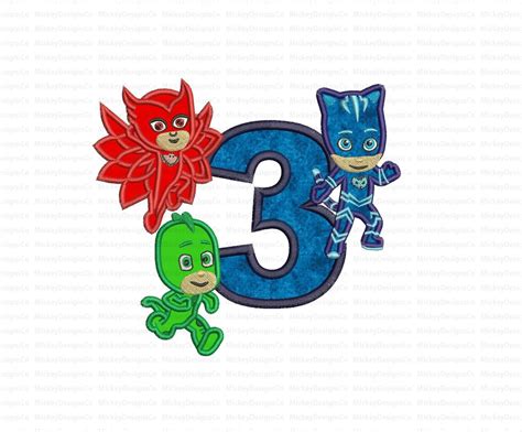 Pj Masks 3rd Birthday Embroidery Applique Design Instant Etsy