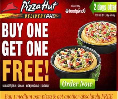 Pizza hut often offers multiple deals and codes for select food items, so be sure to take advantage every time you order! Buy 1 Get 1 Free Pizza Offers 2013 At Pizza Hut On ...