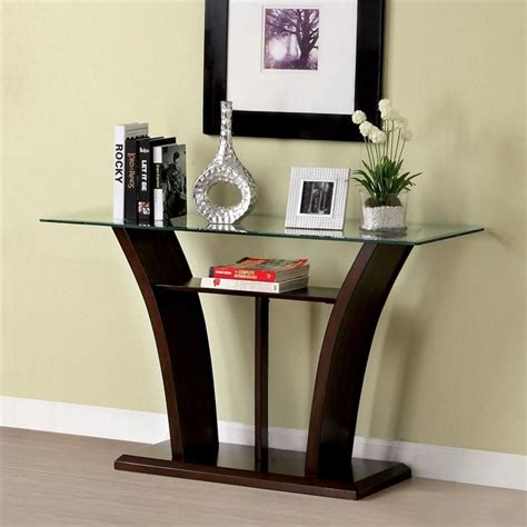 furniture of america lantler contemporary glass top console table in dark cherry homesquare