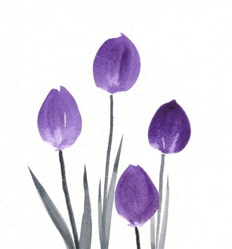 Purple Tulips Watercolor Flowers Paintings Watercolor Paintings For