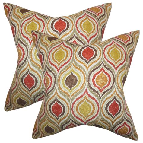 The Pillow Collection Set Of 2 Xylon Geometric Throw Pillows In Orange