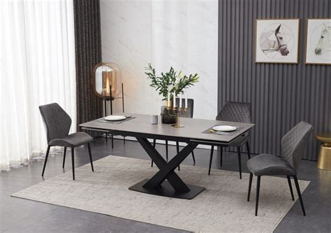 Ceramic Grey Extending Dining Table With 6 Velvet Chairs Tables