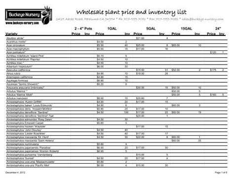 Wholesale Plant Price And Inventory List Buckeye Nursery