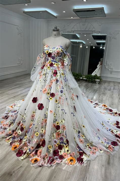 Romantic Fairy Tulle D Floral Colorful Wedding Dress Wedding Dresses With Flowers Colored