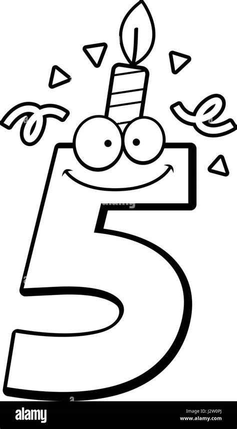A Cartoon Illustration Of A Number Five With A Birthday Candle And