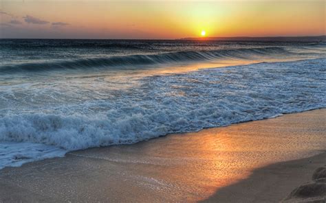 Herunterladen Hintergrundbild Sonnenuntergang Küste Meer Abend