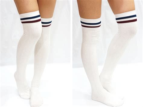 Jk Stripe Over The Knee Socks White On Luulla