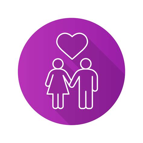 Heterosexual Couple Flat Linear Long Shadow Icon Romantic Date Man And Woman With Heart Shape