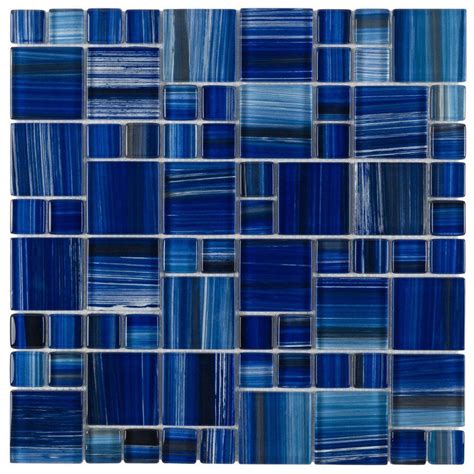 Glass Mosaic Tile Royal Blue Pattern Mineral Tiles