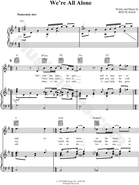Rita Coolidge Were All Alone Sheet Music In G Major Transposable