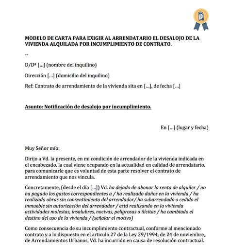 Modelo De Escrito Para Desalojar A Inquilino Por Incumplir El Contrato🥇