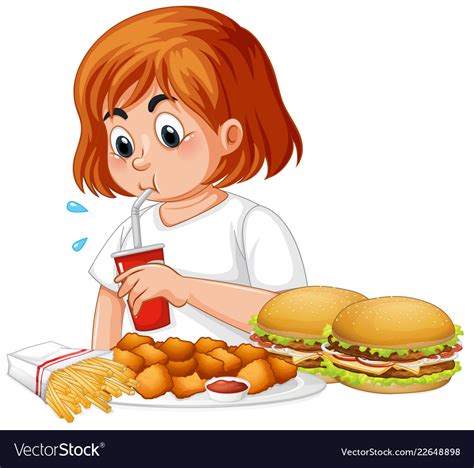 Fat Girl Eating Fast Food Royalty Free Vector Image