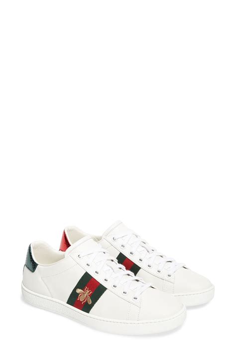 Gucci Ace Watersnake Trimmed Embroidered Leather Sneakers White