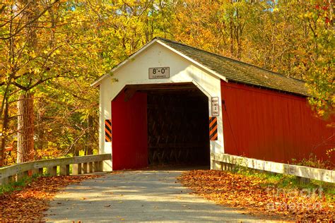 Fall Foliage At The Eagleville Covered Bridge Photograph By Adam Jewell