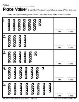 Free interactive exercises to practice online or download as pdf to print. Place Value Worksheets First Grade Tens and Ones by Melicety | TpT