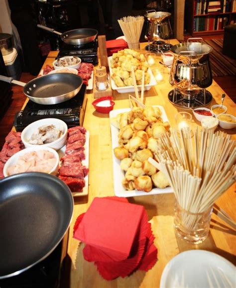 What do you think of when you hear the word fondue? Fondue for a crowd - meat station, fruit and dessert ...