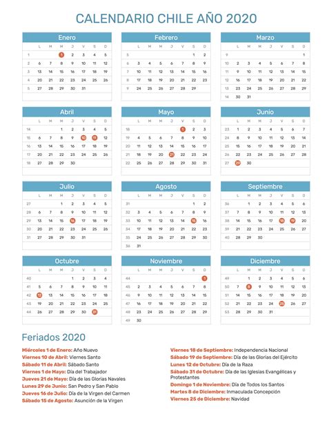 Calendario De Chile Año 2020 Feriados