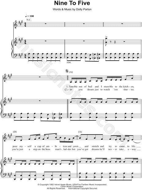 Dolly Parton Nine To Five Sheet Music In A Major Transposable
