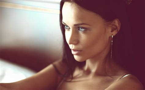 Face Portrait Women Angelina Petrova Model Bare Shoulders Simple