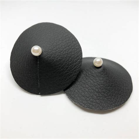 Black Faux Leather Burlesque Pasties Nipple Covers With Pearl Etsy