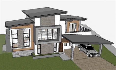 3d Model Of Residential Bungalow Drawing Sketch Up File Cadbull
