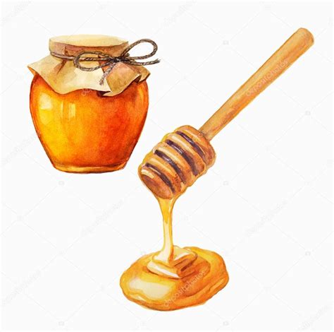 Watercolor Honey Jar And Honey Stick Stock Vector Image By ©vasilek