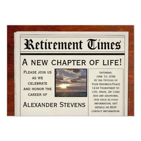 Retirement Party Fun Newspaper Invitation 5 X 7