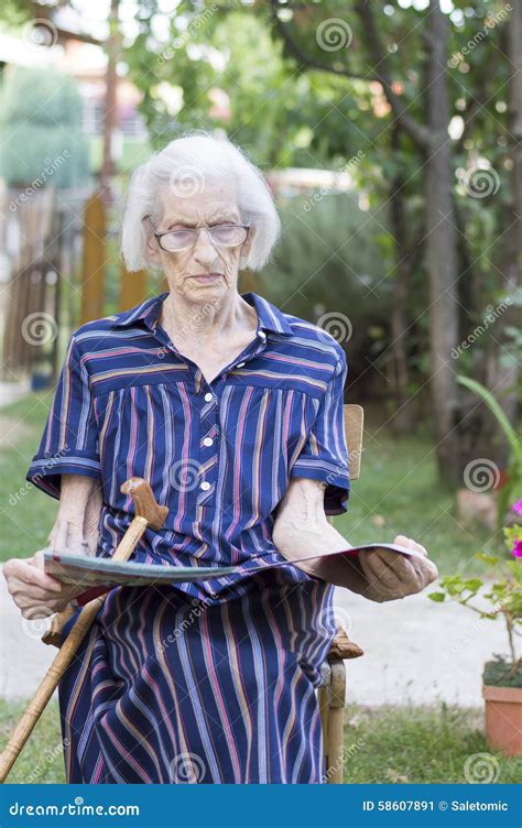 Ninety Years Old Lady Reading Newspapers Backyard Stock Photos Free